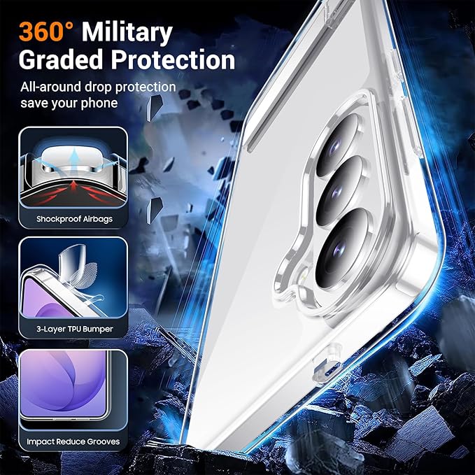Temdan Designed for Samsung Galaxy S26 Case Clear, Built-in Invisible Kickstand [Military Grade Drop Protection] Anti-Yellowing Slim Fit Shockproof Cover for Galaxy S26 5G 6.3 Inch - Crystal Clear