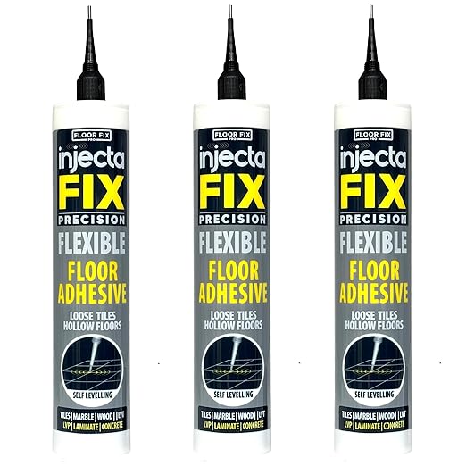 Floor-Fix Pro The Original Adhesive - Extra Strength - Fix Loose & Hollow Tiles, Repair Squeaky Wood Floor - All in One 5/64” Patented Stainless Steel Injection Tip + Anti Clog Cap (10.1 Fl Oz) (3)