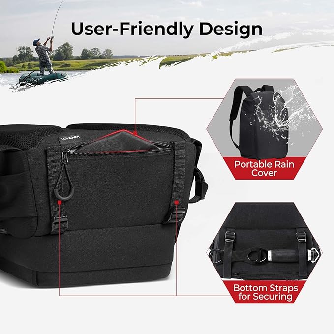 Piscifun Fishing Tackle Backpack with Rod & Gear Holder, Lightweight Fishing Tackle Storage Bag with Protective Rain Cover