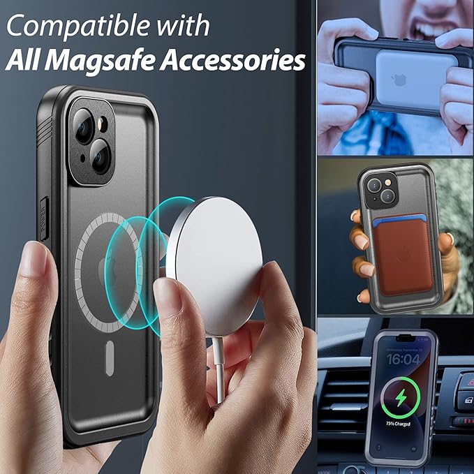 SPORTLINK for iPhone 14 Case Waterproof - Buit in Screen Protector [Compatible with MagSafe][IP68 Underwater][6.6FT Military Dropproof][Dustproof] Full Body Shockproof Phone Case 6.1" Black