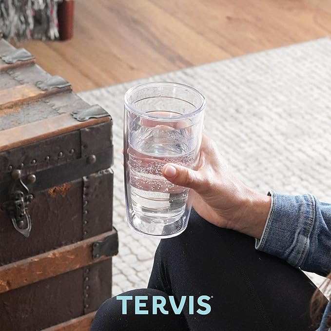Tervis Clear & Colorful Tabletop Made in USA Double Walled Insulated Tumbler Travel Cup Keeps Drinks Cold & Hot, 16oz, Citrus Sunrise