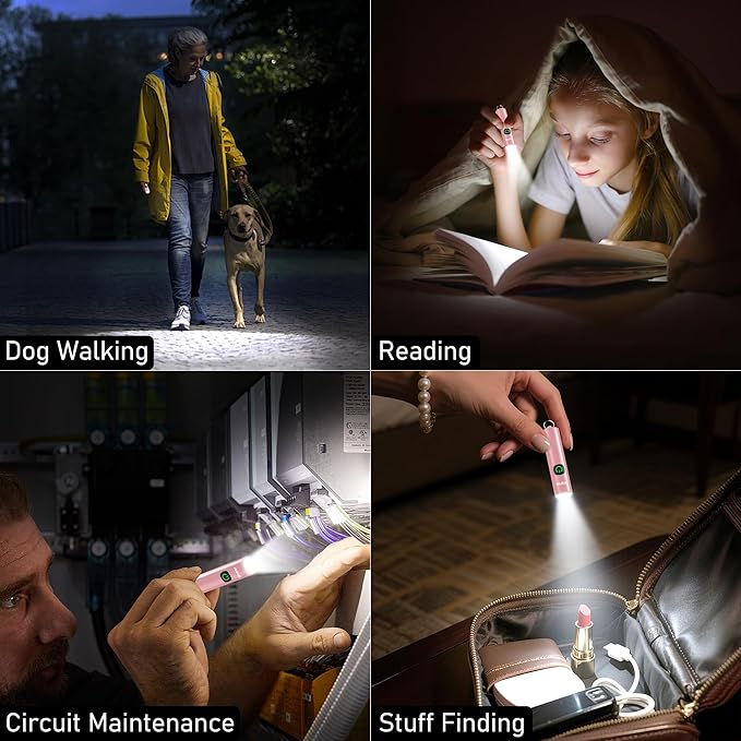 Blukar Rechargeable EDC Flashlight, Mini Keychain Flash Light with 3 Lighting Modes, Memory Function, Waterproof, Compact and Portable Pocket Light for Everyday Carry, Emergency,Camping-Pink