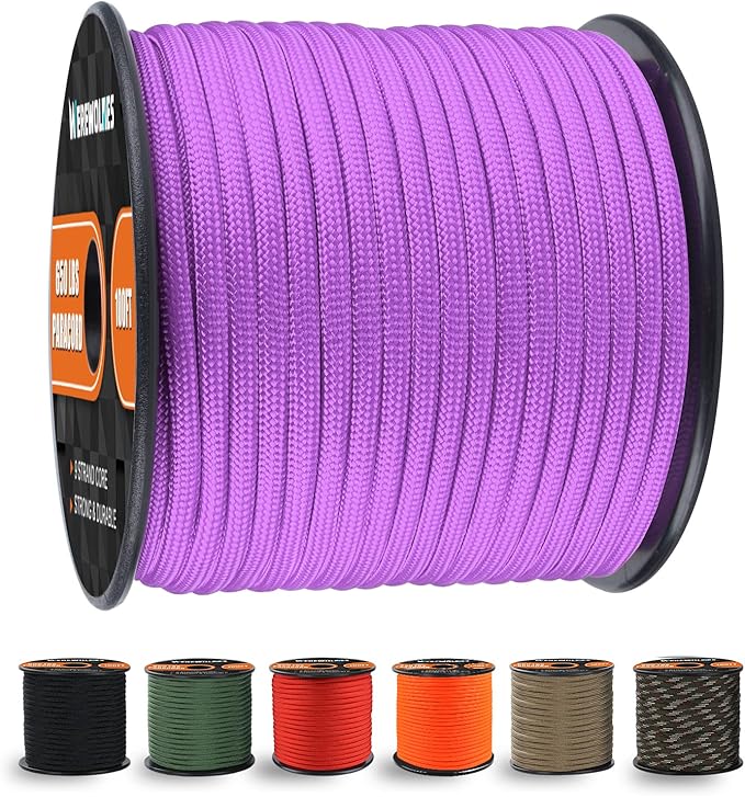 WEREWOLVES 650lb Paracord/Parachute Cord - 9 Strand Paracord Rope - 100', 200' Spools of Parachute Cord, Type III Paracord for Camping, Survival