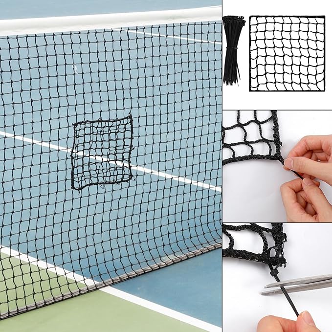 6 Pcs Universal Net Repair Kits with 100 Pcs Zip Ties Golf Goal Nylon Netting Hole Replacement Patch for Baseball Batting Cages Hockey Football