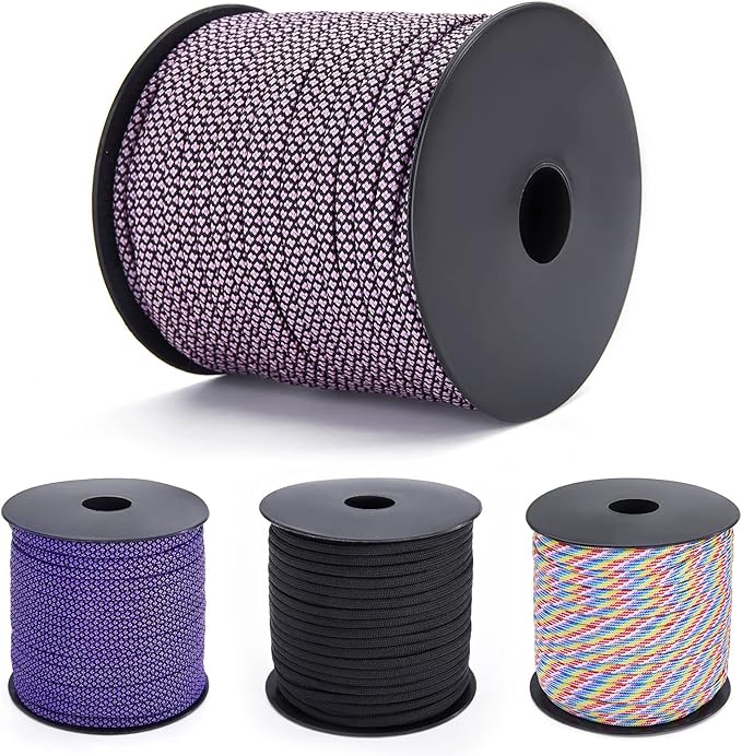 MOOCY Paracord 550,5/32 in x 164 ft (4mm x 50m),7 Inner Strands/Parachute Cord,Nylon Type III Paracord,Ideal Nylon String for Survival & Camping Gear,Purple Black