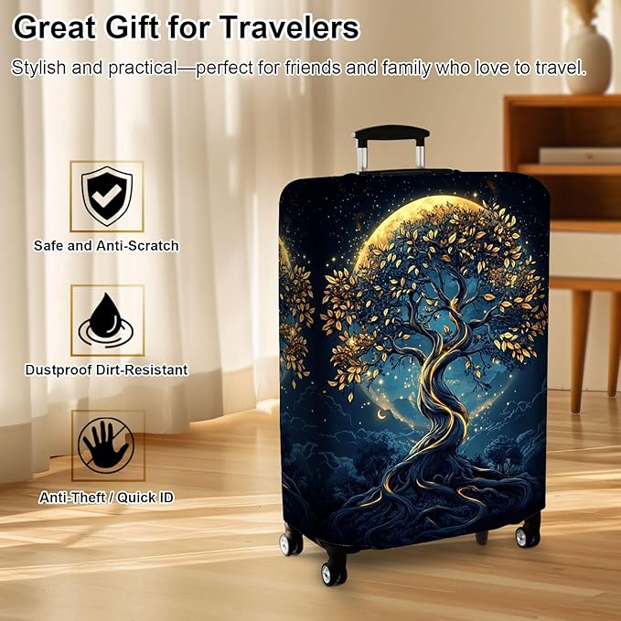 Luggage Cover Protector for 22-24 Inch Suitcases, TSA Approved Elastic Travel Suitcase Covers, Anti-Scratch Washable Luggage Sleeve for Carry On & Checked Bags, Tree of the Universe