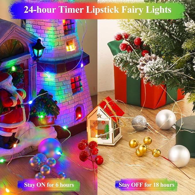 33ft 100LED Multicolor String Lights, Rechargeable Fairy Lights Battery Operated, Mini Twinkle Lights with Time for Bedroom, Dorm, Christmas Decorations, Wedding, Centerpiece Table, Garden, Party