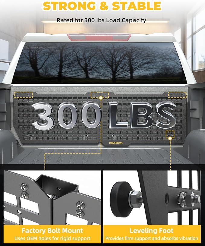 Trumgeta Aluminum Front Bed MOLLE Panel Fit for 2019–2026 Chevy Silverado 1500 5.8FT, No-Drill Installation, Heavy-Duty Truck Bed Organizer Storage Rack System for Tools and Outdoor Equipment
