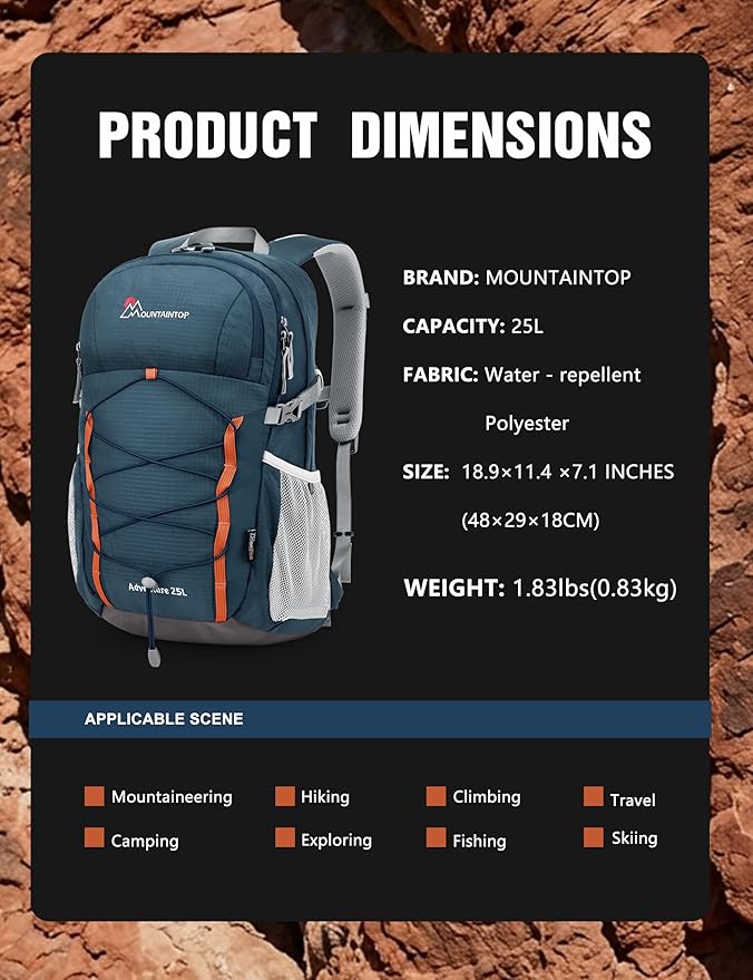 MOUNTAINTOP 25L Hiking Backpack,Lightweight Travel Backpack for Men Women Outdoor Backpacking, Camping