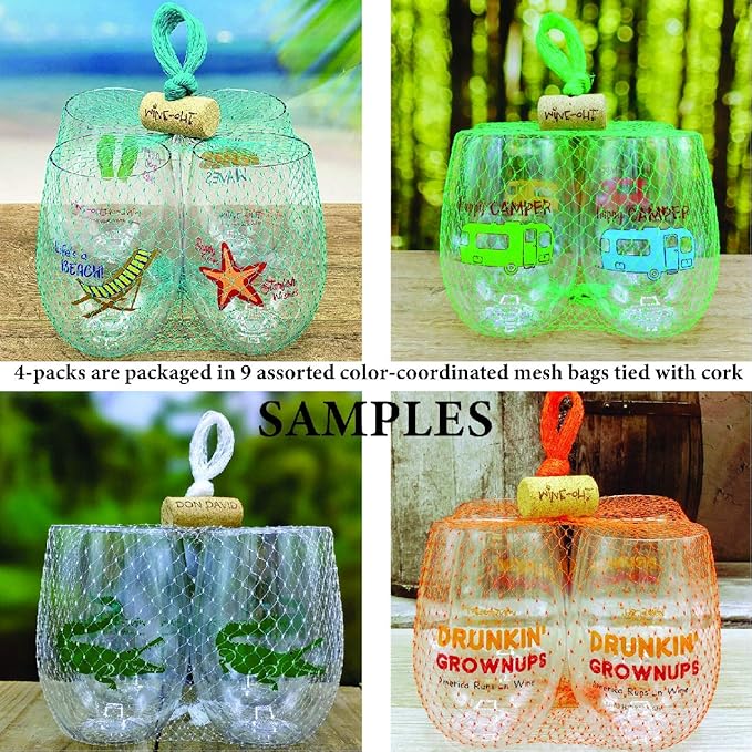 Set of 4 Shatterproof Designer 16 oz Plastic Wine Glasses MADE in the USA (MAINE LOBSTER)