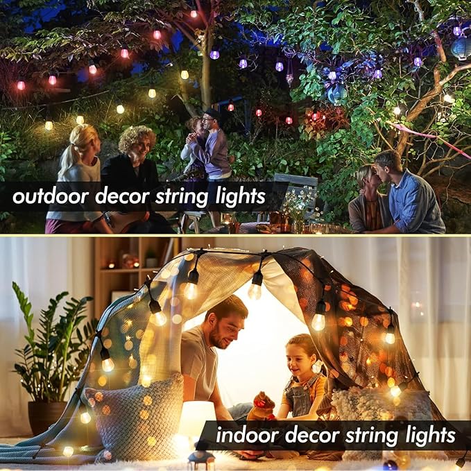 Auroraworld 96FT Solar RGB Outdoor String Lights, Dimmable Waterproof LED Patio Lights with Remote, 30 Shatterproof Bulbs for Garden Party Decor