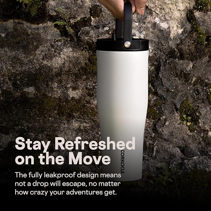 Corkcicle Go Cup XL - Leak-Proof Travel Tumbler - Triple Insulated Stainless Steel Water Bottle - Easy-Carry Handle - Summer Drinkware Gift - Keeps Drinks Ice Cold - 30 oz - Desert