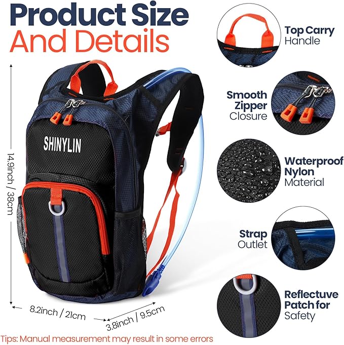 Shinylin 2 Pcs Kids Hydration Backpack with 1.5L Water Bladder Lightweight Kids Hiking Backpack Water Rucksack for Boys Girls Climbing Running