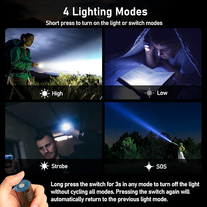 Blukar Flashlight Rechargeable, High Lumens Flashlight, Super Bright Small LED Flash Light- Zoomable, Adjustable Brightness, Long Lasting for Camping, Outdoors and Home Emergency-Brown