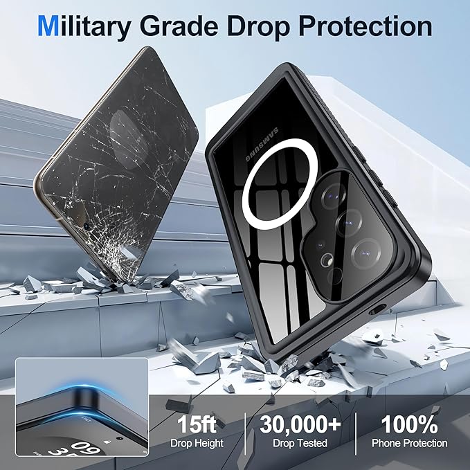 ANTSHARE IP68 Waterproof Case for Samsung Galaxy S25 Ultra [2025] - MagSafe Compatible, Built-in Screen/Lens Protector - Shockproof Full Body Protection for Swimming/Outdoor, Black/Clear
