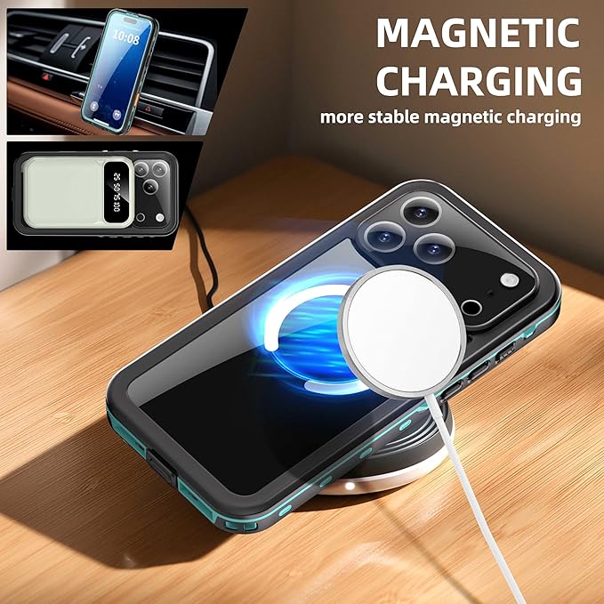 Compatible for iPhone 17 Pro Max Case 6.9" Waterproof 【Compatible with Magsafe 】【IP68 Underwater】 Clear Magnetic Built-in Screen Protection Lanyard Diving Swim Dustproof Shockproof Blue