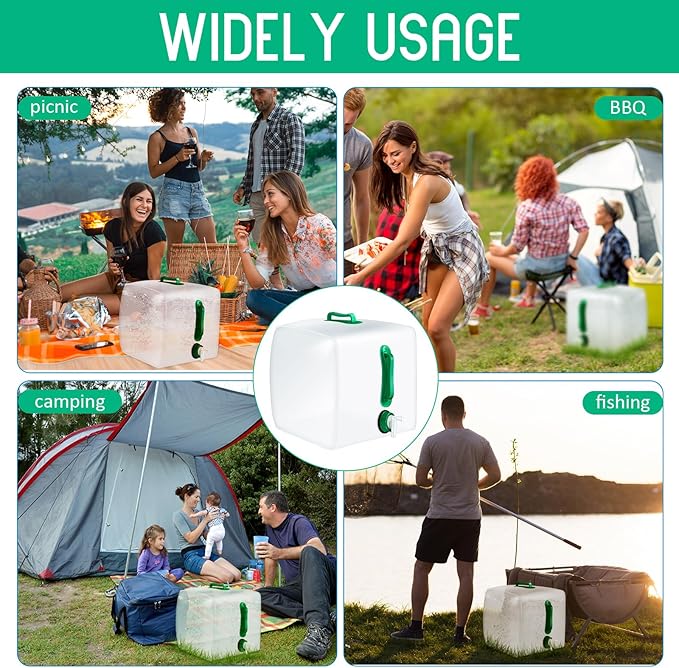Reallnaive 3 Pack Collapsible Water Container with Spigot, Foldable Camping Water Container Portable Camping Storage Carrier Jug for Outdoors Hiking Emergency Kit Backpack (Green,5.3 Gallon)