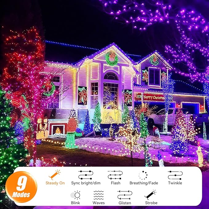 LitHome 66FT 200 LED Color Changing Christmas String Lights Outdoor, 35 Colors 9 Modes Connectable Red White and Blue Lights with Remote, Patriotic Light Plug in Green Wire for Tree 4th of July Decor