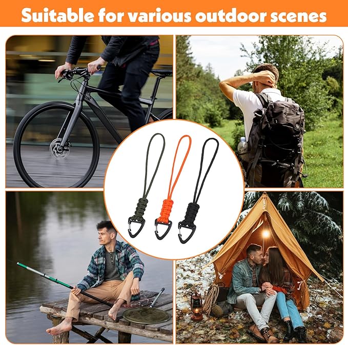 Mabor 3 Pack Paracord Lanyard with Triangle Carabiner Clip – Durable Rope Keychain for Keys, Backpack, Outdoor Survival, Camping & Gear (Black, Army Green, Orange)