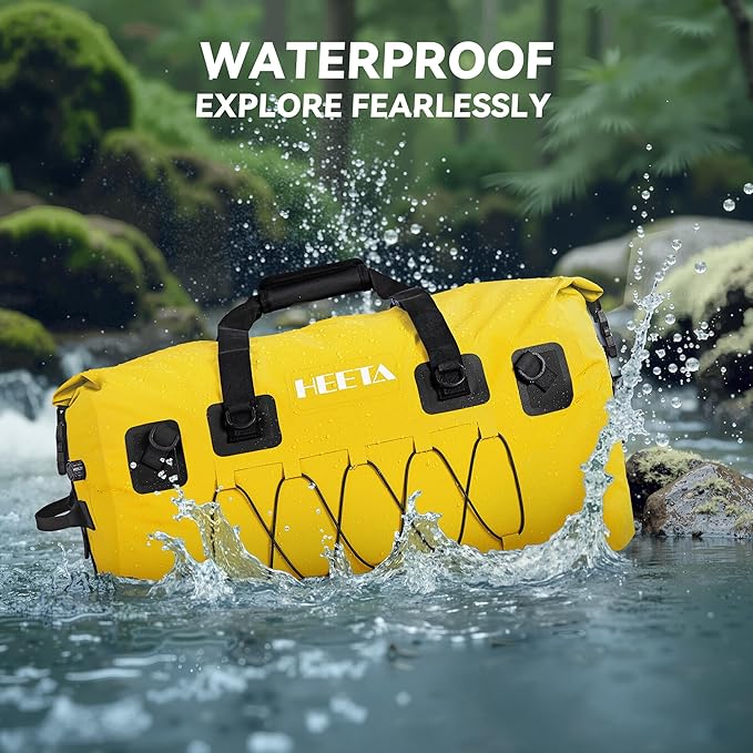 HEETA Waterproof Duffel Bag Motorcycle Dry Bag Backpack, 60L/80L Extra Large Rolltop Travel Duffle Bags with Straps & Handles for Kayaking Rafting Boating Canoeing Camping Gym Beach Cruise Ship