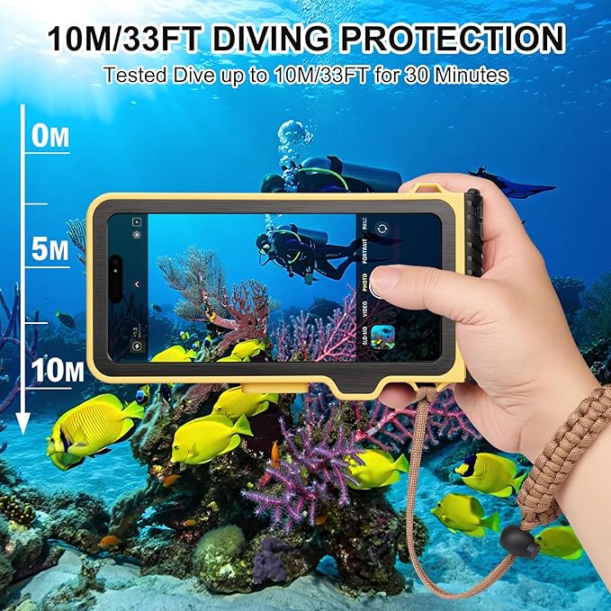 33ft Snorkeling Phone Case, Gen 4 IP68 Waterproof Housing for iPhone 16/15/14/13/12/11 Pro Max Samsung Galaxy S24/S23/S22, Touchscreen Full Protection