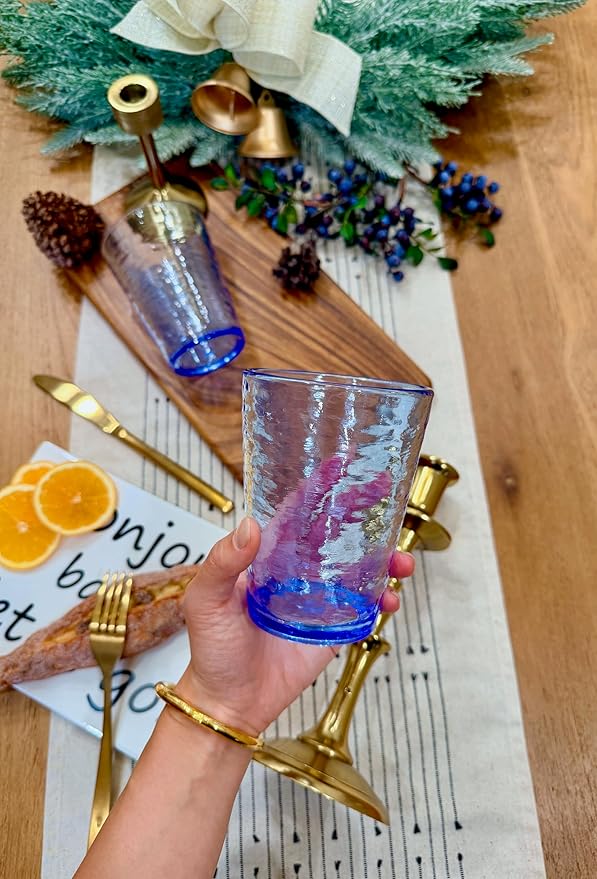 KLIFA- RIPPLE- 16 & 22.5 ounce, Set of 8, Acrylic Tumbler & Highball Drinking Glasses Cups, BPA-Free, Stackable Plastic Drinkware, Dishwasher Safe, Ocean Blue