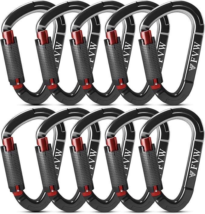 FVW Auto Locking Rock Climbing Carabiner Clips,Professional 25KN (5620 lbs) Heavy Duty Caribeaners for Rappelling Swing Rescue & Gym etc, Large D-Shaped Carabiners