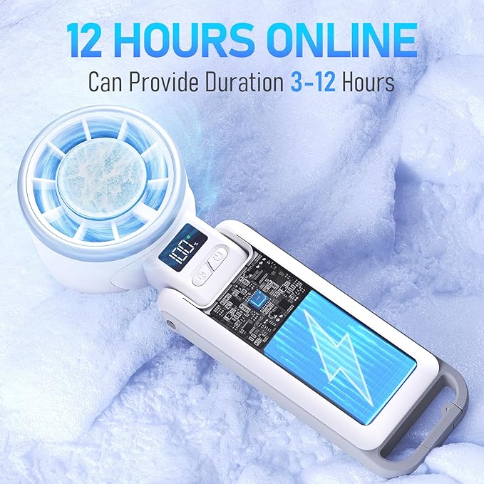 PlayHot Upgraded Portable Handheld Fan with 60°F Ice Cooling, Up tp 12Hrs Personal Fans Portable Rechargeable, 5 Speed 25550RPM Powerful Portables Fan Handheld, Hand/Neck/Desk Fan 3 IN 1(White)