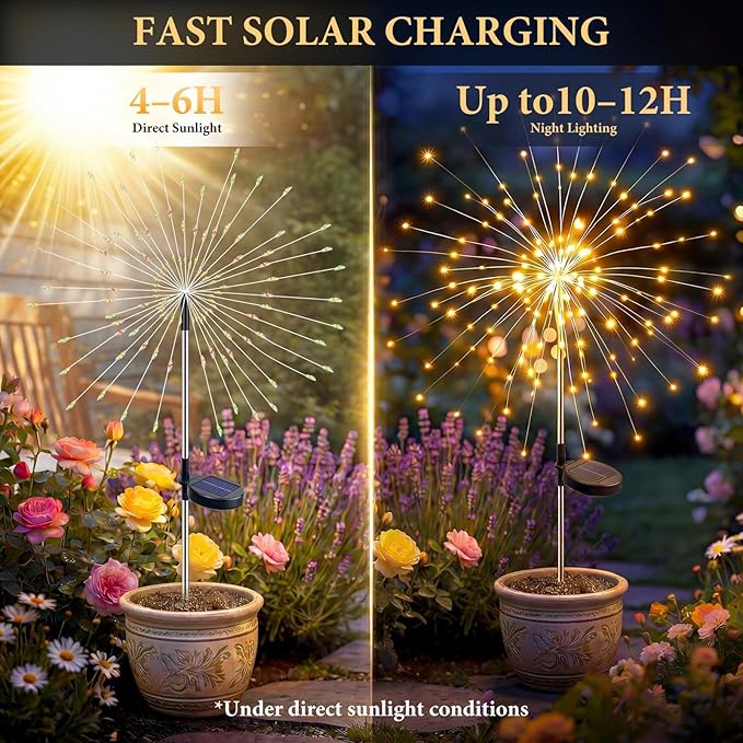 Solar Firework Lights, 6 Pack 120 LEDs 8 Lighting Modes Twinkle Solar Garden Lights Outdoor Waterproof for Yard Patio Walkway Pathway Party Wedding Balcony Decorative - Girts for Women Mom