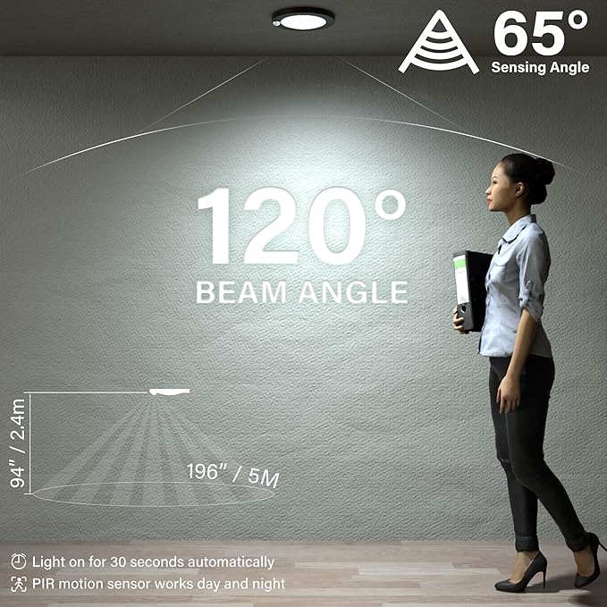 ZAGO LED 6" 120 Volts Closet Light Wired, PIR Motion Sensor Ceiling Disc Light, 15W, 1100 Lumens, CRI>80, 3000K Warm White for Closet, Laundry, Garage, Pantry, Wet Location, ETL, Black, 2 Packs