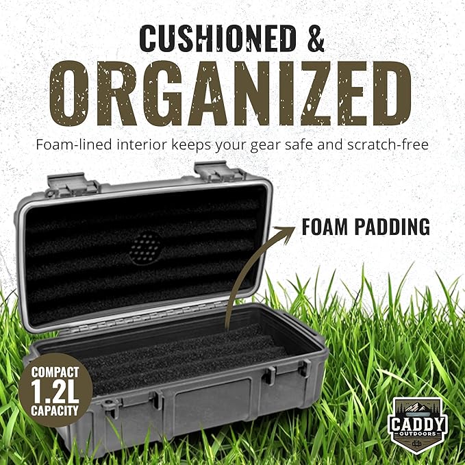 Waterproof Storage Case 1.2 L Capacity – Heavy-Duty Gear Box with Foam, Carabiner & Lanyard – Crushproof, Airtight Outdoor Container for Camping, Hiking, Fishing
