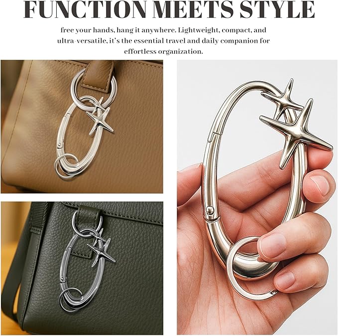 2pcs y2k Large Star Shape Carabiner Set, Cool Belt Loop Clip, Carabiner Keychain for Keys, Car Keys, Bags and Outdoor Gear (4 Inch)