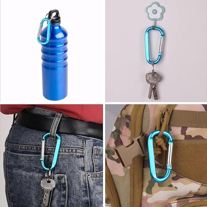 CampTek Carabiner Caribeaner Clip,3" Large Aluminum D Ring Shape Carabeaner with Keyring Keychain Hook