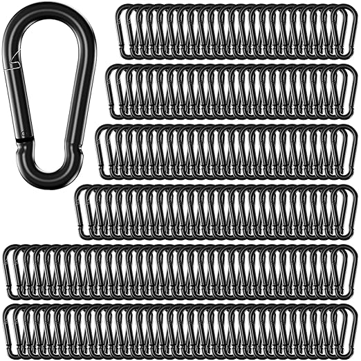 200 Pack 2.36" Heavy Duty Snap Hook Carabiners - M6 Galvanized Steel Quick Links for Keys, Hammocks, Swings, Outdoor Gear - Camping, Hiking, Fishing (Black)