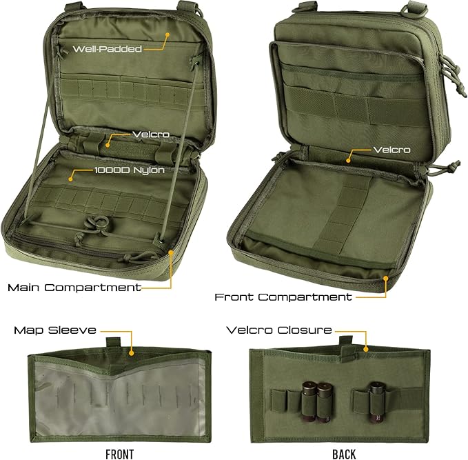 WYNEX Tactical Molle Admin Pouch of Double Layer Design, Admin Pouches Molle Attachment Military Medical EMT Organizer with Map Pocket EDC EMT Pack IFAK Tool Holder Universal U.S.A Patch Included