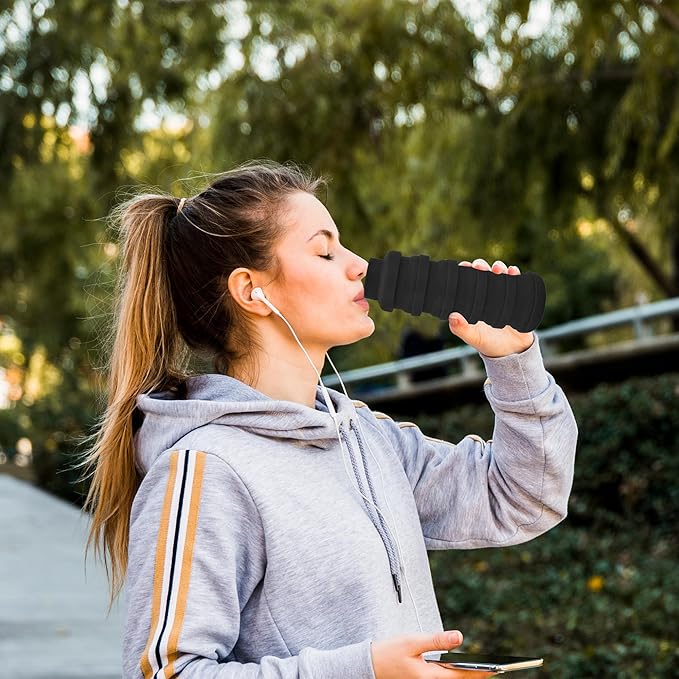 Collapsible Water Bottles 12oz, Odorless BPA-Free Silicone, Leak-Proof Foldable Reusable Bottle - Perfect for Travel Sports Gym Hiking Camping Cycling - Dark Gray