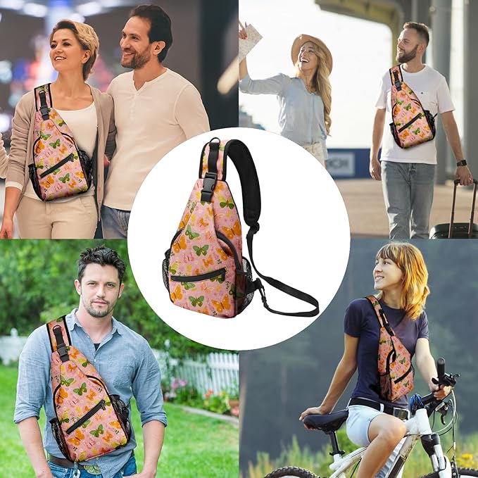 FyLybois Butterfly Sling Bag for Women Lightweight Crossbody Backpack Casual Daypack with Adjustable Strap for Travel Work Hiking Everyday Use