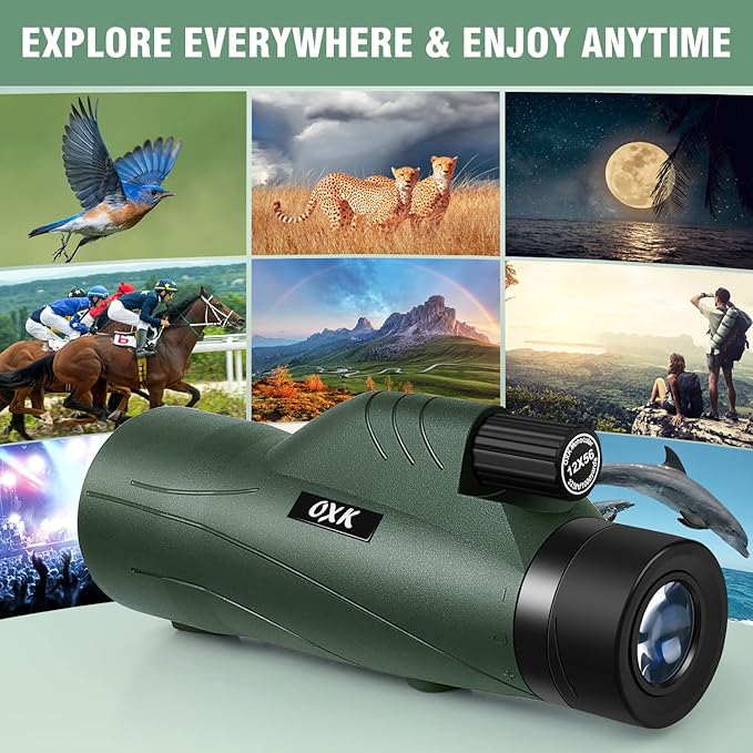 12x56 High Power Monocular Telescope for Adults | Comes with Smartphone Adapter Tripod Travel Bag | Bird Watching Hunting Hiking Camping Gift - Green