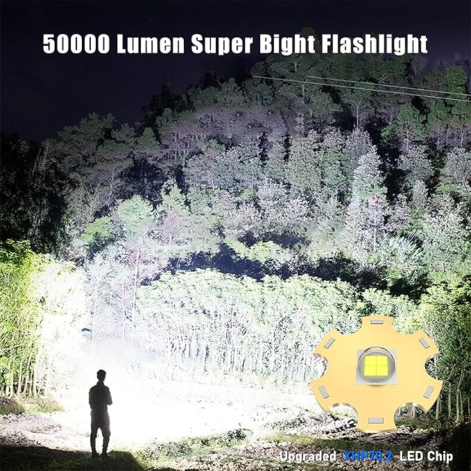 Goreit Super Bright LED Flashlight - 30W Output for 50000 Lumens & 3937ft Beam, USB-C Rechargeable with 12H Runtime, IP67 Waterproof Powerful Handheld Linternas for Home, Camping, Hiking, Emergency