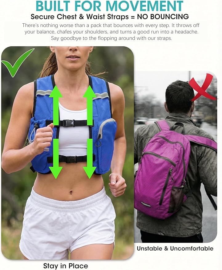 Foldable Small Hiking Backpack with 3 Strap Pockets – Lightweight 300D Spill-proof Daypack for Men Women – Packable Small Travel Backpack with Chest Strap & Trekking Pole Holder – Durable Outdoor Bag