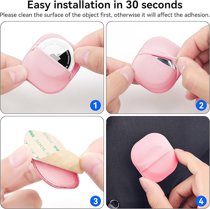 2 Pack for Airtag & Moto Tag Adhesive Mount, for Apple AirTags 1st & 2nd Generation Fabric GPS Holder Case with 3M Adhesive Sticker Stick on Wallet/TV Remote/Car/Luggage Bags/Drones, Lightweight, Pink