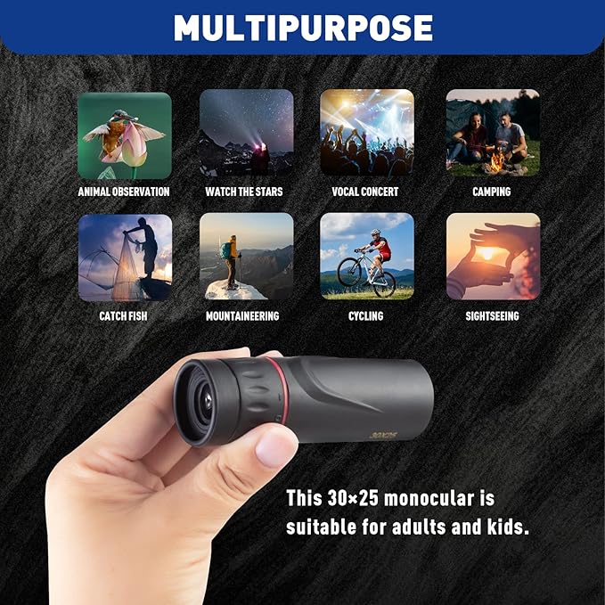 HDAJY Mini Monocular Telescope, Upgrade 30 x 25 HD Monoculars for Adults High Powered, Be Used for Stargazing, Hunting, Black