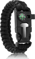 Bracelets,Survival Bracelets for Men Paracord Tactical 5-in-1 Camping Gear Kits,with 12-ft Detachable Parachute Rope,Fire Starter,Embedded Compass,Whistle&Emergency Multitools