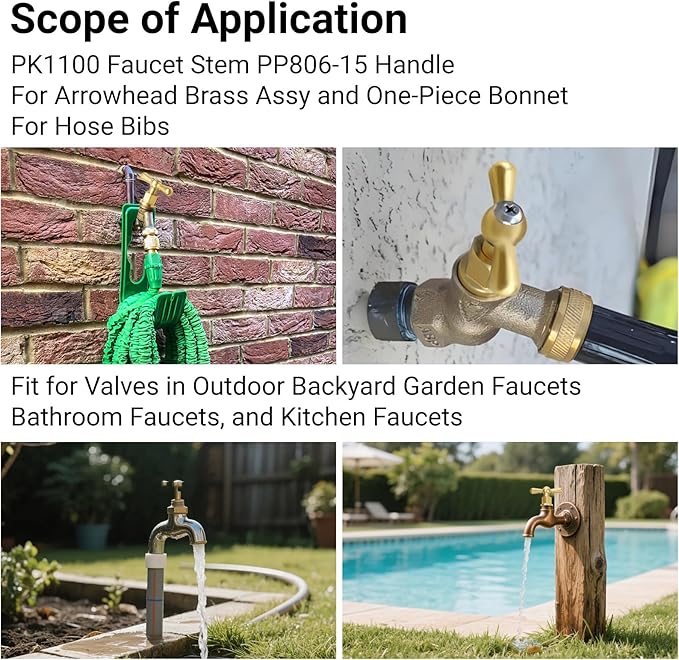 Brass Globe Valve Faucet Stem and Bonnet Replacement Kit with Waterproof Tape PP806-15 Handle for Arrowhead PK1100 Hose Bibs, Boiler Drains, Sill Faucets
