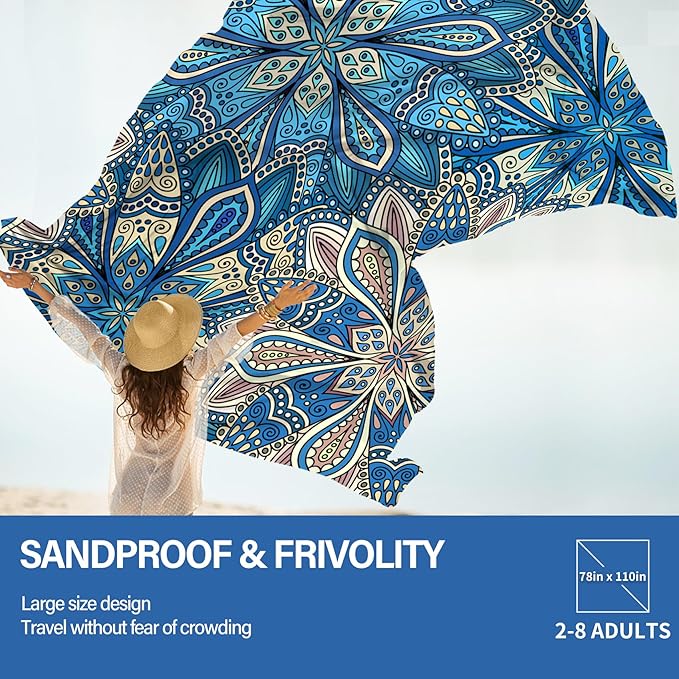 Famstar Beach Blanket Oversized Extra Large78 X 110",Waterproof Sandproof Beach Blanket 2-8 Adults Lightweight Durable for Travel Camping Hiking Picnic