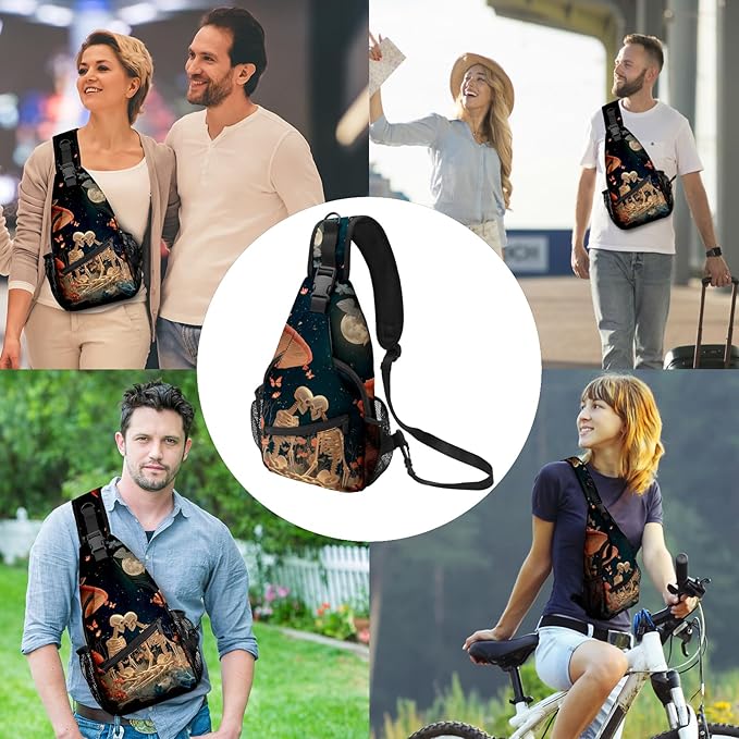 FyLybois Skull Sling Bag for Women Lightweight Crossbody Backpack Casual Daypack with Adjustable Strap for Travel Work Hiking Everyday Use
