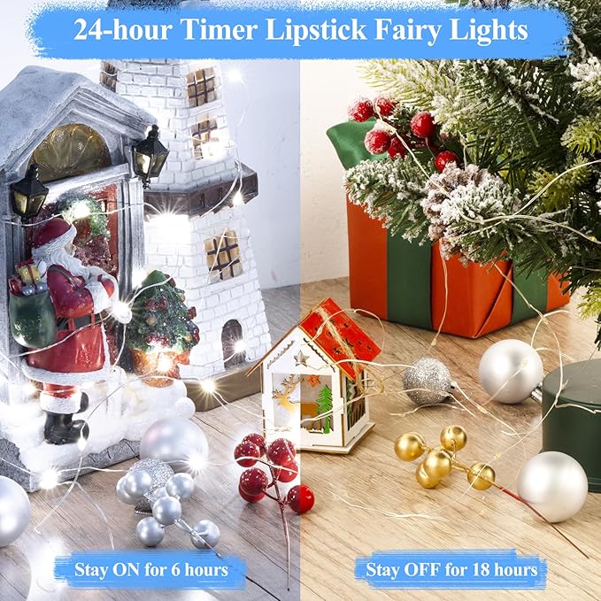 Lakumu 32FT(16 * 2) Fairy Lights Battery Operated, Rechargeable String Lights with Timer, LED Twinkle Lights for Bedroom, Christmas Decorations, Wedding, Vine, Centerpiece Table Decor Cool White