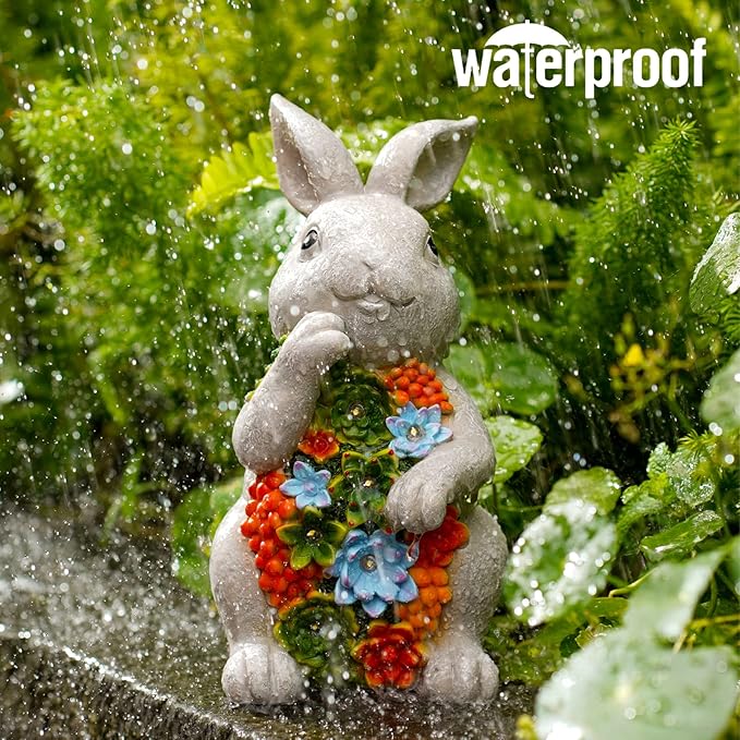Nacome Solar Garden Outdoor Statues Bunny with Succulent and 7 LED Lights – Lawn Decor for Patio, Balcony, Yard Ornament for Mom Grandma Women