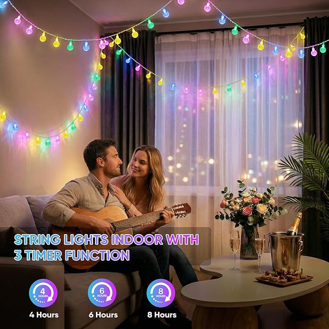 OMIKA Color Changing Indoor String Light USB Plug, 16.5ft 50 LEDs Crystal Globe Fairy Lights with Remote Timer Ambient Lighting for Girls Bedroom Home Xmas Halloween Party Decor (24 Colors+Warm White)
