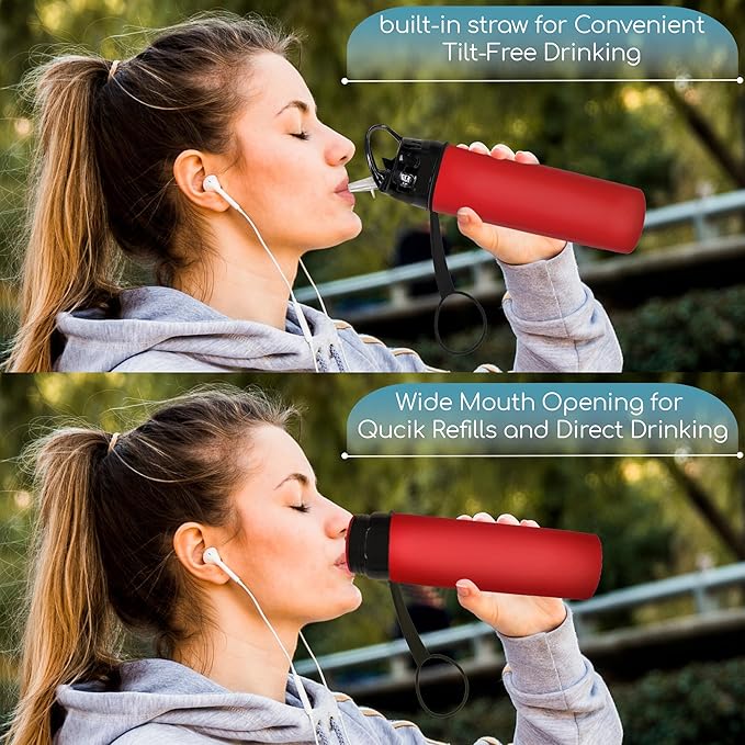 Collapsible Water Bottles 20oz, Odorless BPA-Free Silicone, Leak-Proof Foldable Reusable Bottle - Perfect for Cruise Travel Sports Gym Hiking Camping Cycling - Red